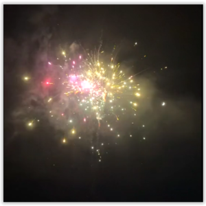 36 shot Astral - Silver Glitter tails to Blue Star & Green Strobe, Lemon Star & Red Strobe , Purple Star & White Strobe