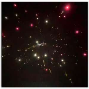 25 shot Fiesta - Red & White Strobe Peony with Strobe Mine